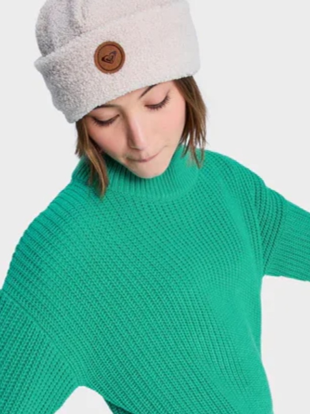 Women's Green Chunky Knit Sweater with Folded Bell Sleeves